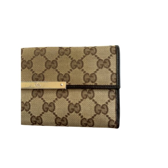 GUCCI Brown Leather Canvas Logo Long Wallet - Picture 3 of 10